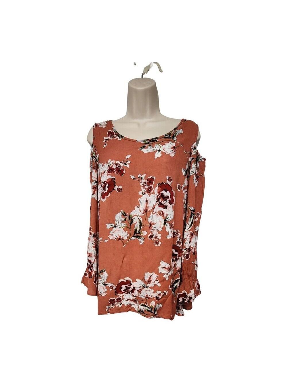 Southern Stitch Cold Shoulder Round Neck Long Sleeve Floral Top/Blouse Size S